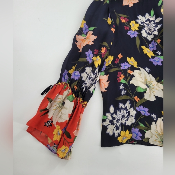 Kobi Halperin Floral Print Silk Blouse Bell Sleeves Size XXL - Picture 5 of 6